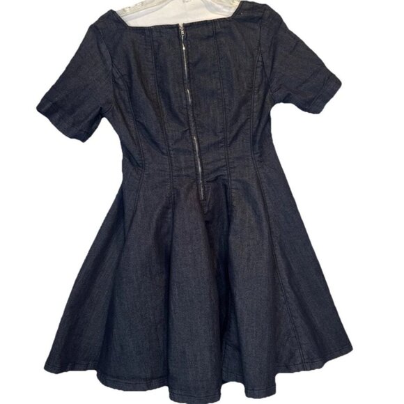Anthropologie Pilcro Women’s Short Sleeve Square Neck Pleated Blue Denim Dress M - Picture 4 of 9